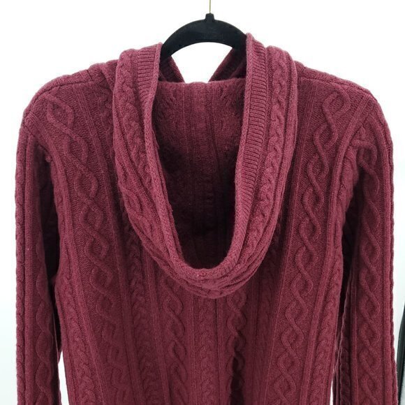 Y2K Eddie Bauer Lambswool-Blend Chunky Hooded Cardigan Sweater L Tall Red - Picture 5 of 16